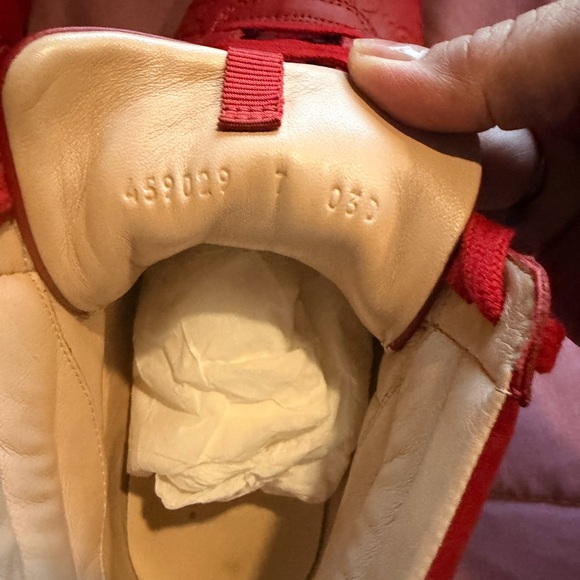 AUTHENTIC Gucci Red/Navy Blue and Cream Leather High-Top Sneakers - Picture 4 of 6